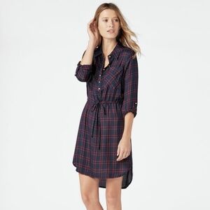 NWT JustFab Red and Blue Plaid Long Sleeve Dress